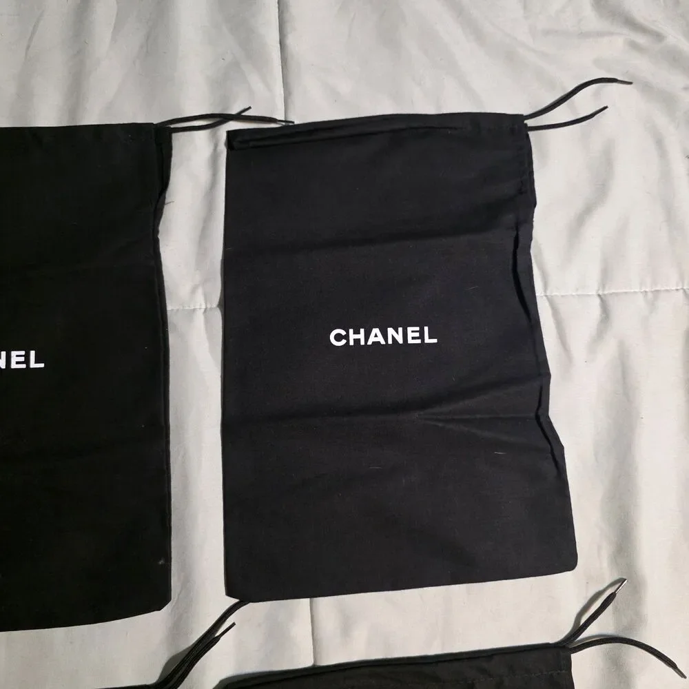 Authentic CHANEL Dust Bag Covers with Drawstrings Black Size 13X9.5 in Set Of 4